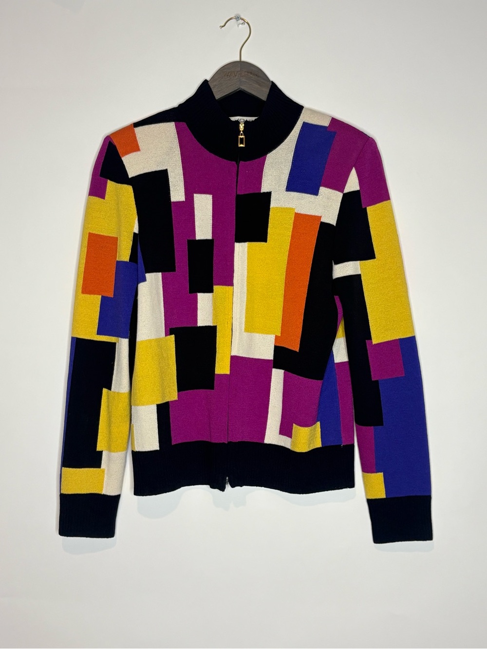 ST. JOHN multi Color Block Full Zip Front Will Cardigan Sweater Womens Small